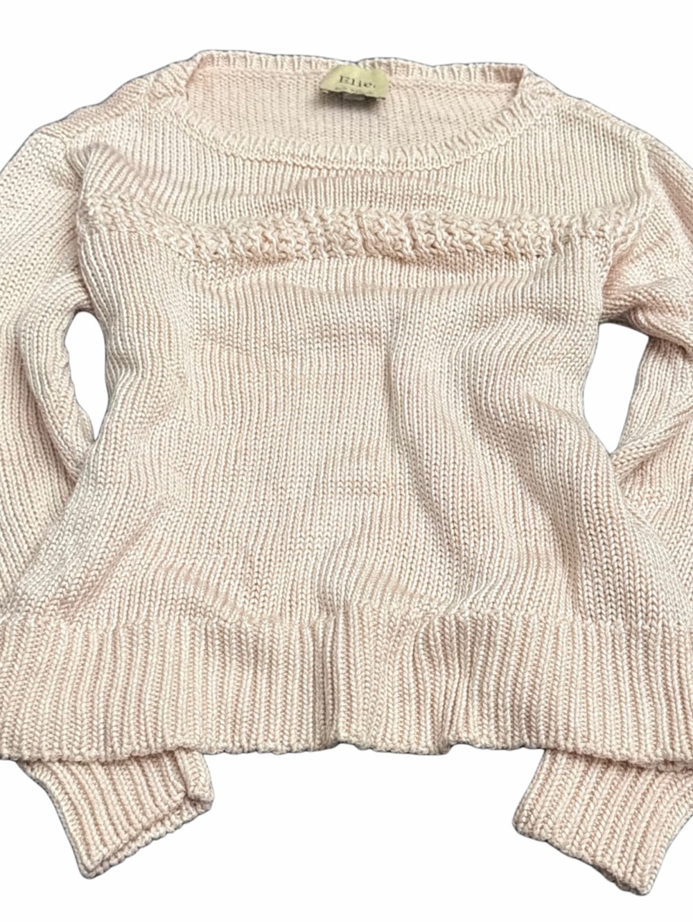 Elie Tahari Pale Pink Crewneck Chunky Sweater with Cable Trim Women’s M